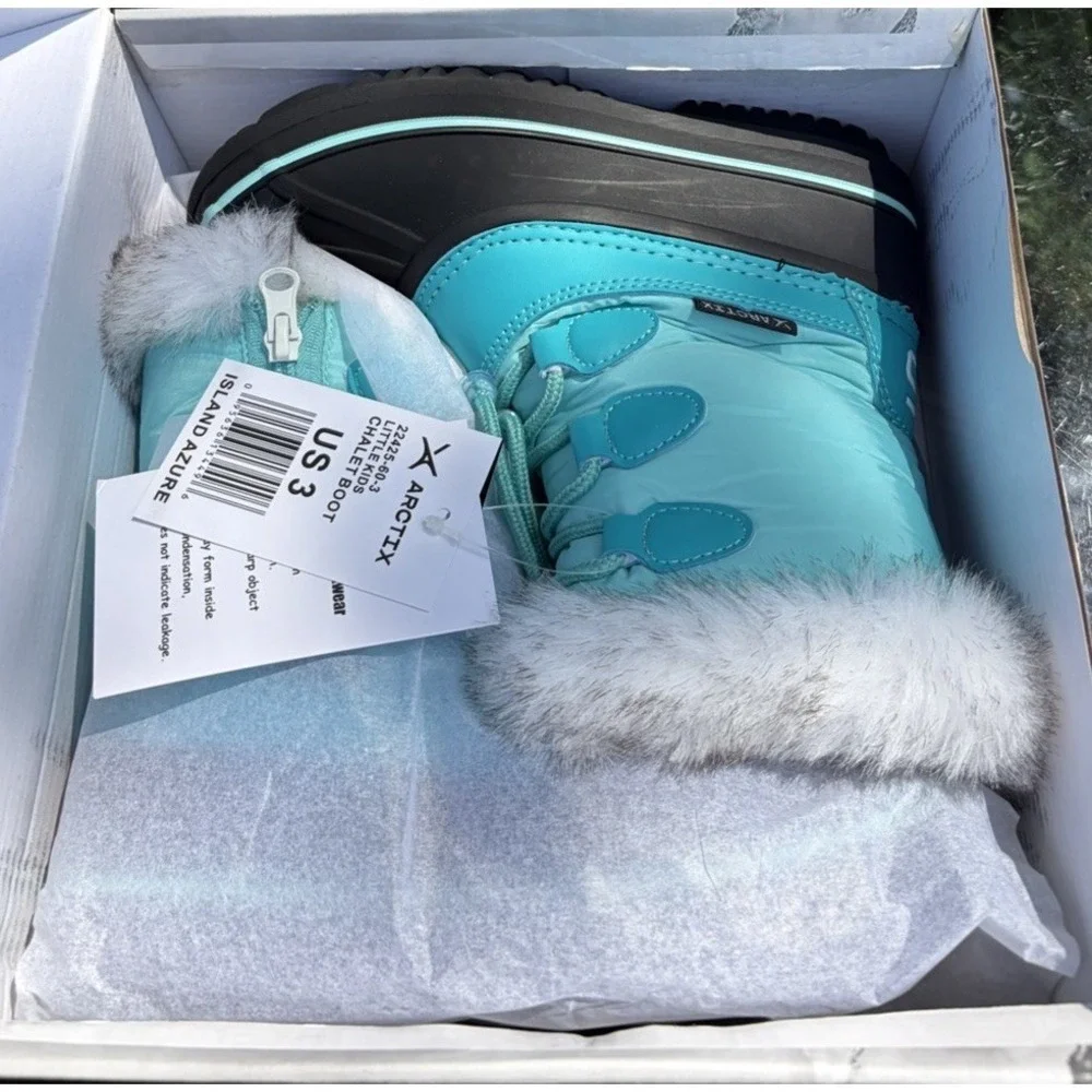 NWT Arctix Kids Chalet Snow Boots US 3 Island Azure Waterproof Faux Fur Winter